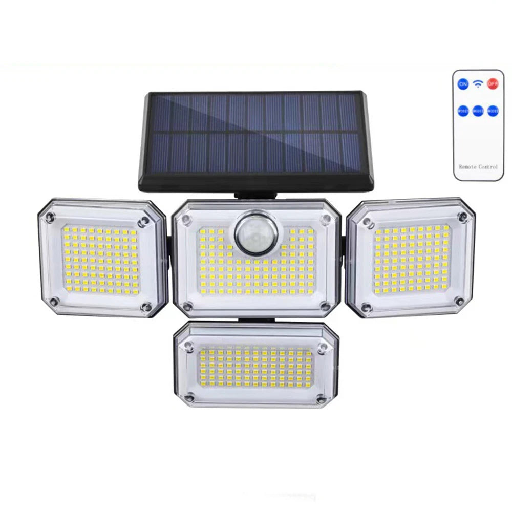 1 PACK Outdoor Motion Sensor Lamp, 4-Head Solar Power Light, 122 LED Solar Light, Flood Lights ,3000 Lumens,270° Lighting Range Techelectronicx