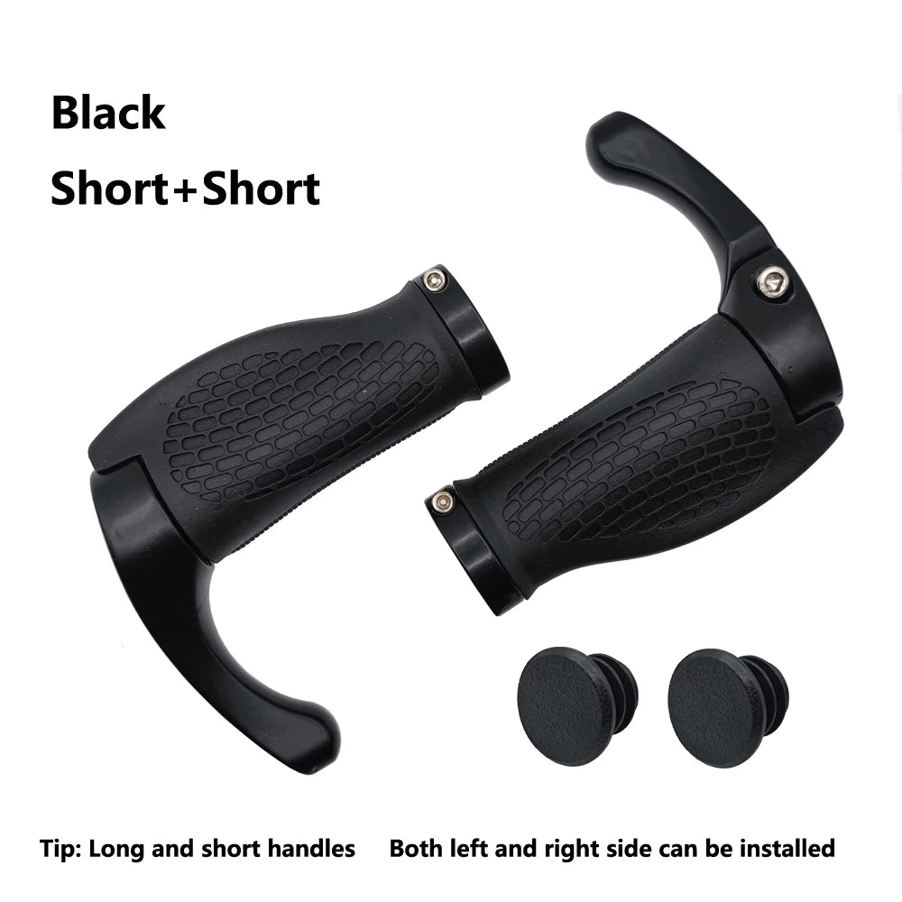 1 Pair Bicycle Handlebar Grip Long and Short Ergonomic Anti Skid Lock on Handle Cover with Bar Ends Grips MTB Bike Accessories TechElect