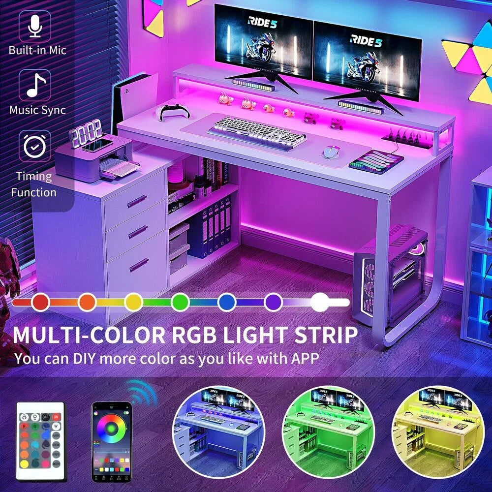 L-Shaped Gaming Computer Desk Home Office Desk File Drawers TechElect