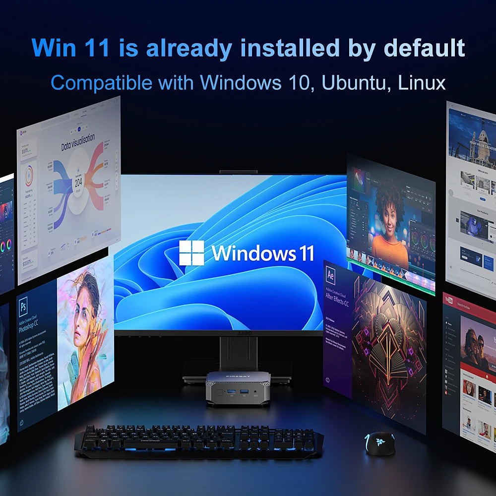 FIREBAT T2 MiniPC Intel N150 Dual Band WiFi5 BT4.2 16GB 512GB Windows 11 Desktop Gaming Computer Mini PC Gamer TechElect