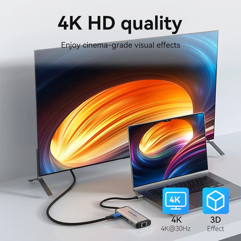 Vention USB C HUB Type C to USB 3.0 Dock Station USB C HDMI RJ45 4K for MacBook Pro Air Accessories Type C 3.1 Splitter USB HUB TechElect