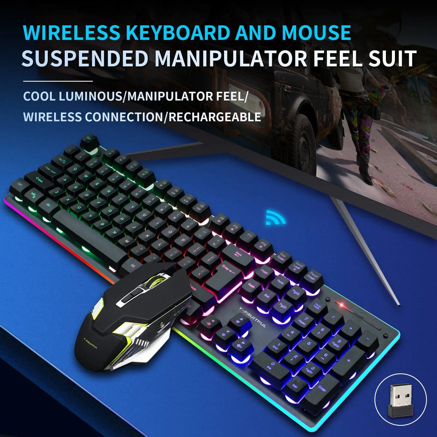 104 Keys RGB Computer Wireless USB Rechargeable Gaming Mechanical Keyboard And Mouse Combos Techelectronicx