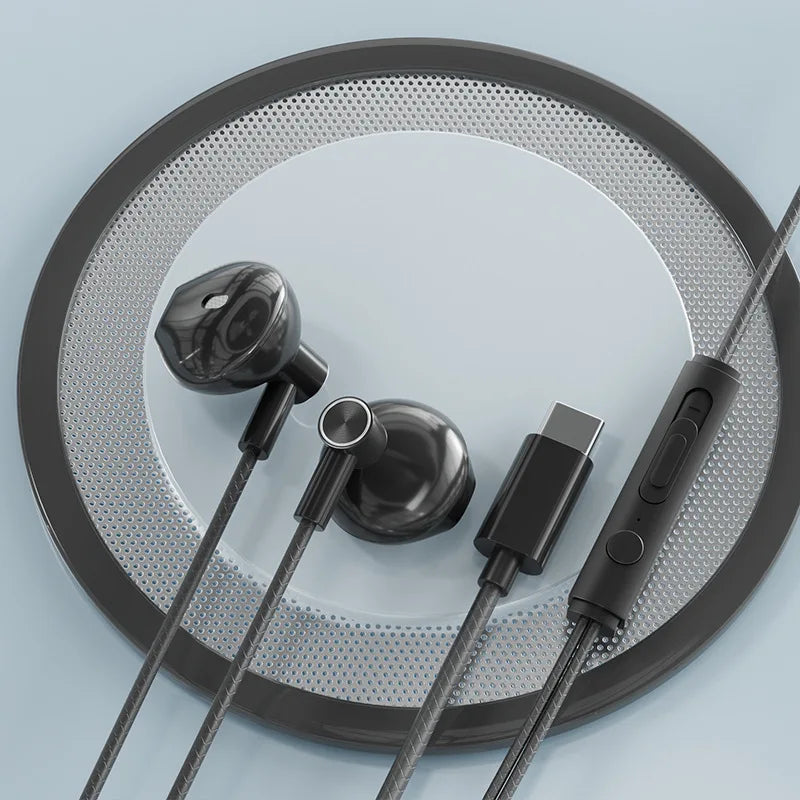 Type-C In-Ear Wired Karaoke Headphones 3.5mm Stereo Music Earbud Handfree Headset Earphones with Mic - TechElect