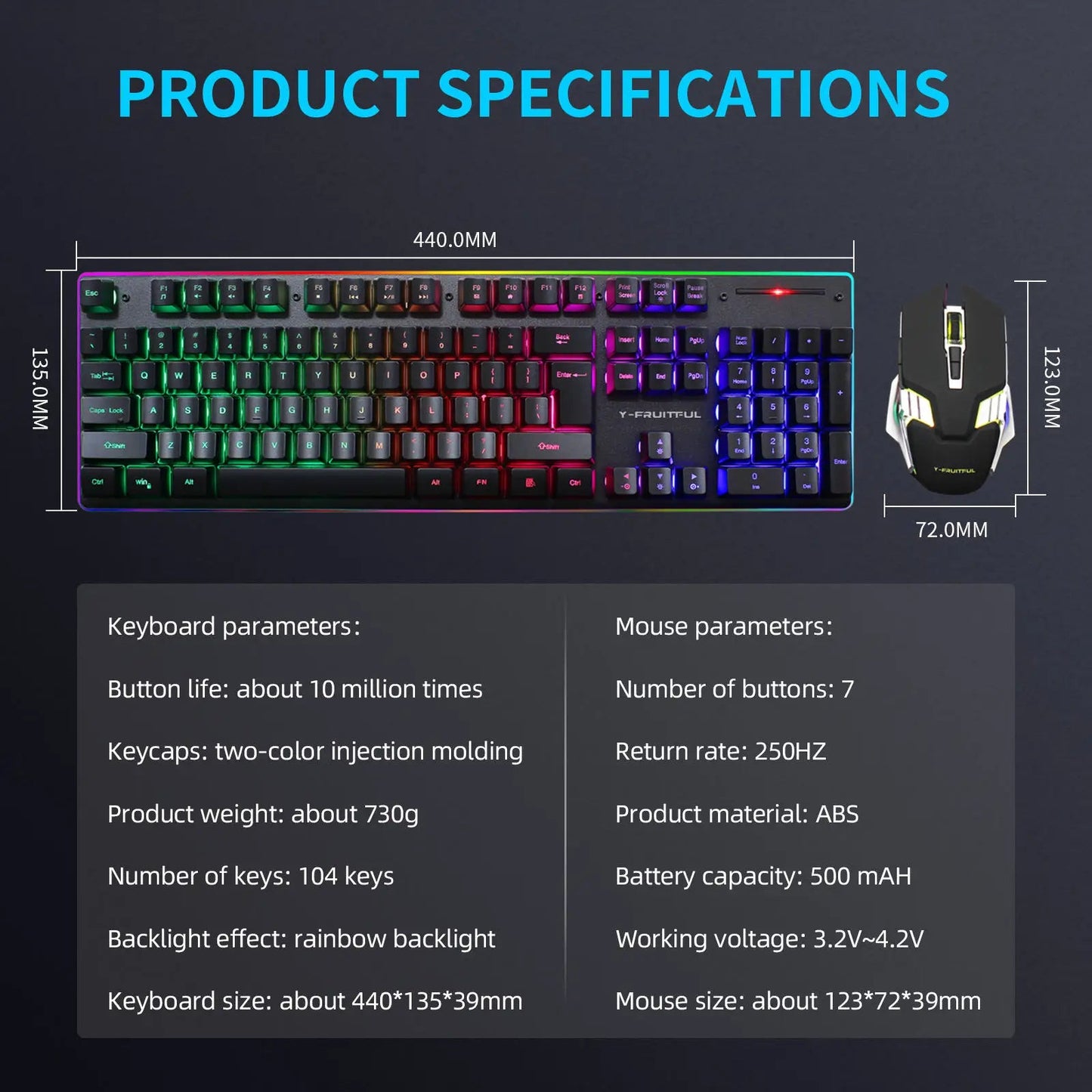 104 Keys RGB Computer Wireless USB Rechargeable Gaming Mechanical Keyboard And Mouse Combos Techelectronicx