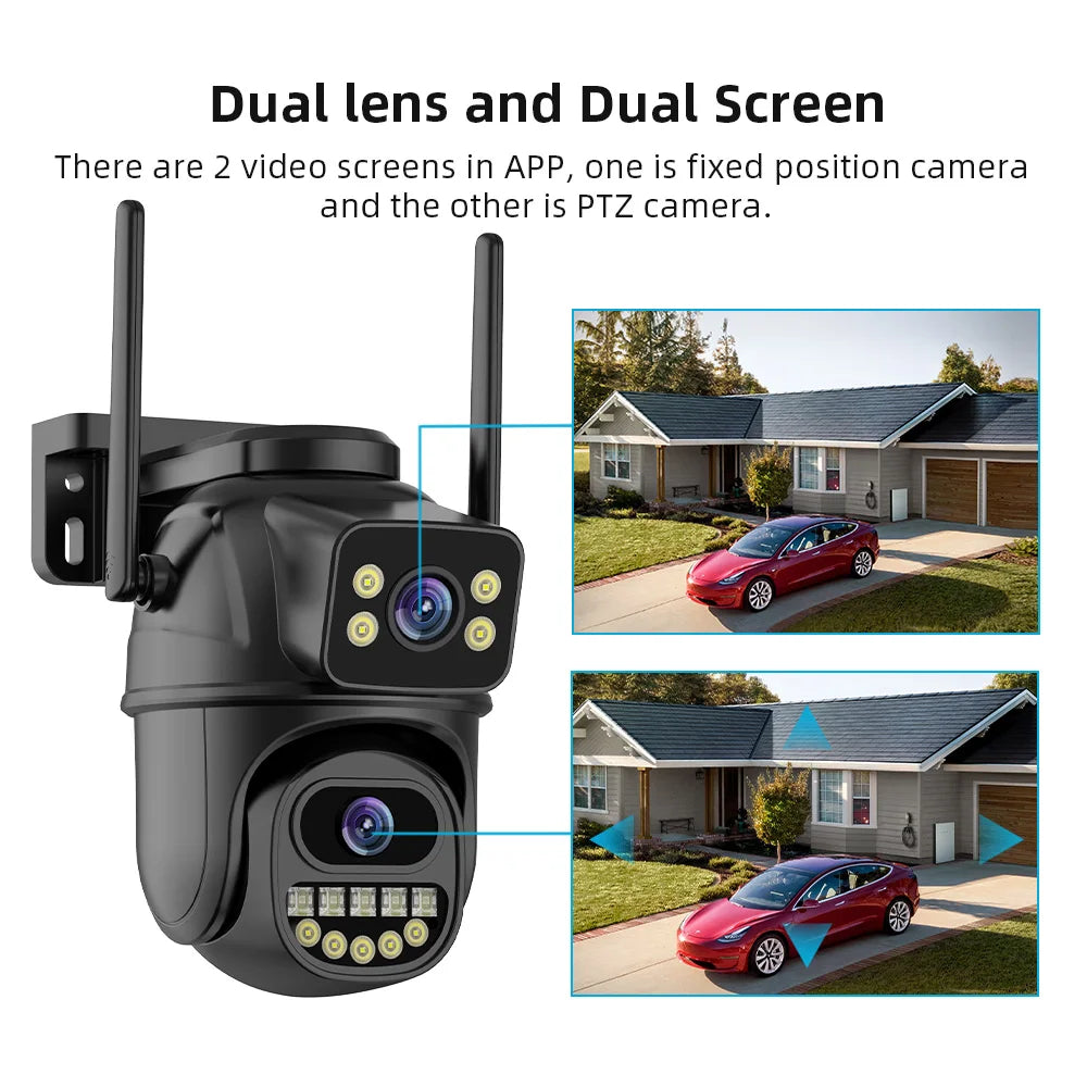 4K 8MP HD Wifi PTZ Camera Outdoor 4MP Dual Lens Dual Screen AI Auto Tracking IP Camera CCTV Audio Video Surveillance P2P iCSee TechElect