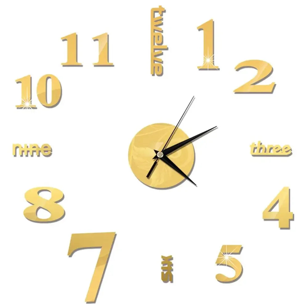 27inch Nordic Wall Clock Dining Restaurant Cafe Decorative Clocks Acrylic Mirror Wall Sticker Silent Quartz Watch Home Decor Techelectronicx
