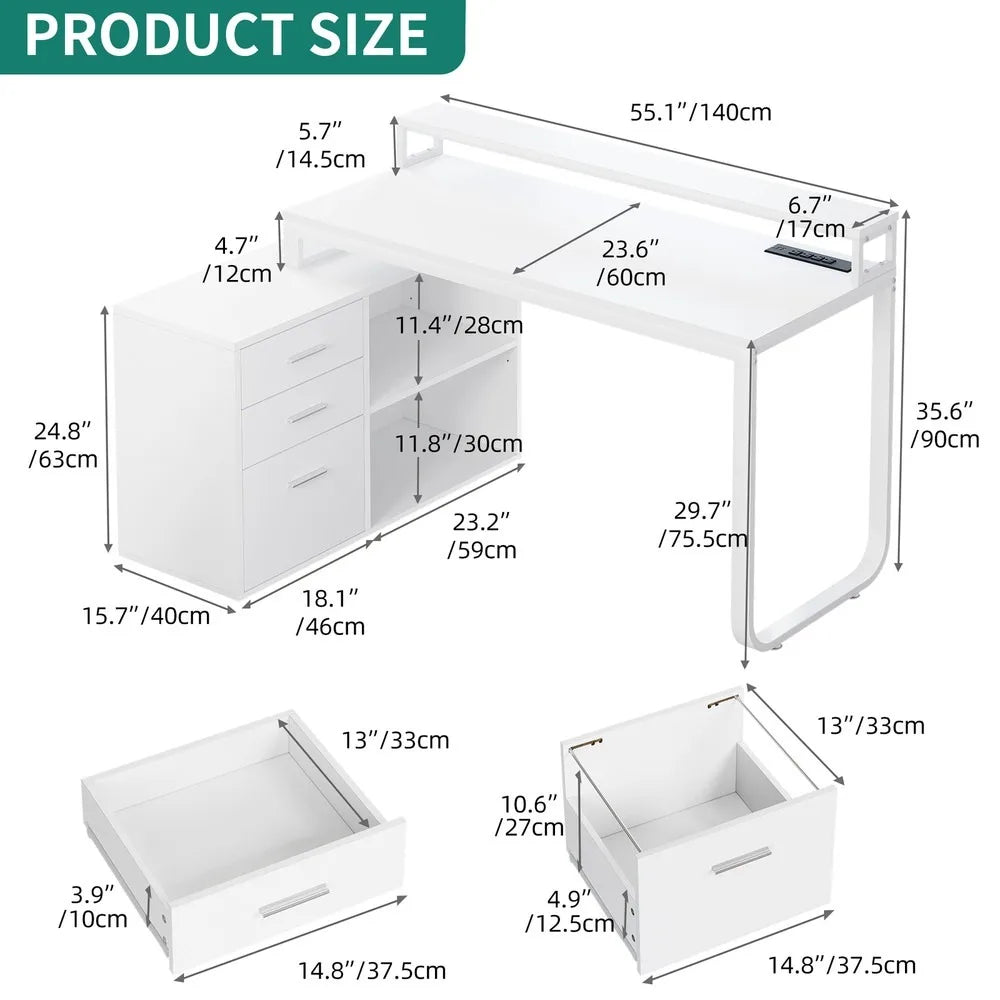 L-Shaped Gaming Computer Desk Home Office Desk File Drawers TechElect