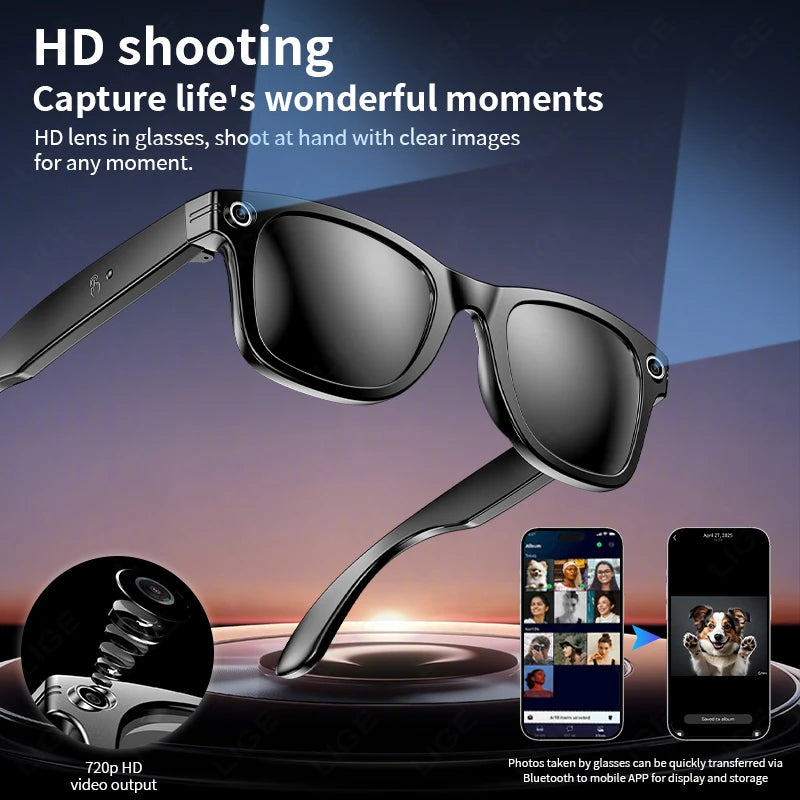 AI Smart Glasses with HD Camera for Photos Videos Hands-Free Vlog Recording Camera Glasses Audio for Driving Outdoor Sunglasses TechElect