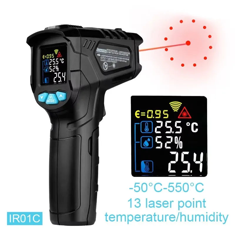 -50 to 800 Degree Mestek Digital Infrared Thermometer Laser Temperature Meter Non-contact Pyrometer Hygrometer IR Thermometer Techelectronicx