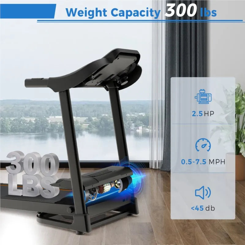 US Stock Compact Easy Folding Treadmill Motorized Running Jogging Machine with Audio Speakers and Incline Adjuster TechElect