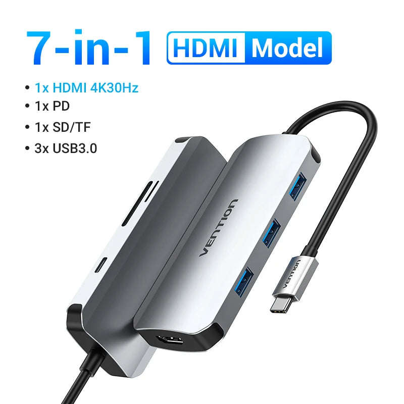Vention USB C HUB Type C to USB 3.0 Dock Station USB C HDMI RJ45 4K for MacBook Pro Air Accessories Type C 3.1 Splitter USB HUB TechElect