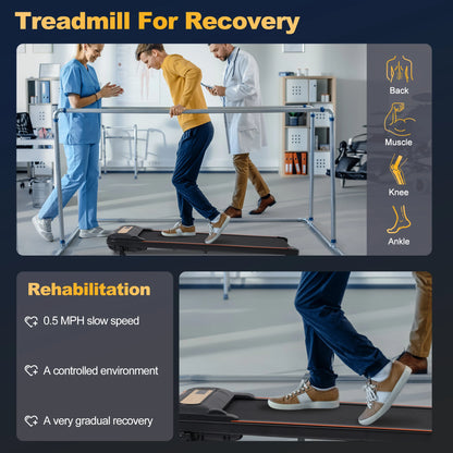 Wood Grain Design 2.5HP Treadmill - Walking Pad, 300LBS Capacity, Remote Control, Incline, For Home & Office Use TechElect