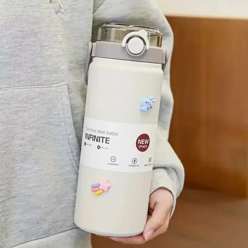 1.2L Large Capacity  Bottle with Straw Stainless Steel Double Drinking Straw Thermal Water Bottle Keep Cold and Hot Thermos Cup Techelectronicx