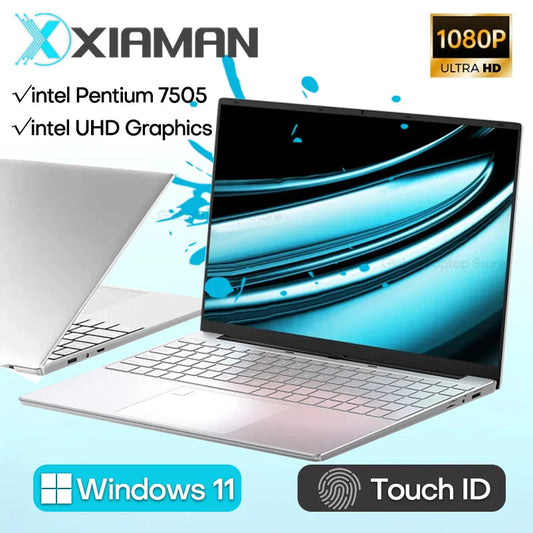 Xiaman 15.6" Laptop Computer intel Pentium 7505 Dual Core Laptops Windows 11 Portable PC Gamer Notebook with Fingerprint Unlock Techelectronicx