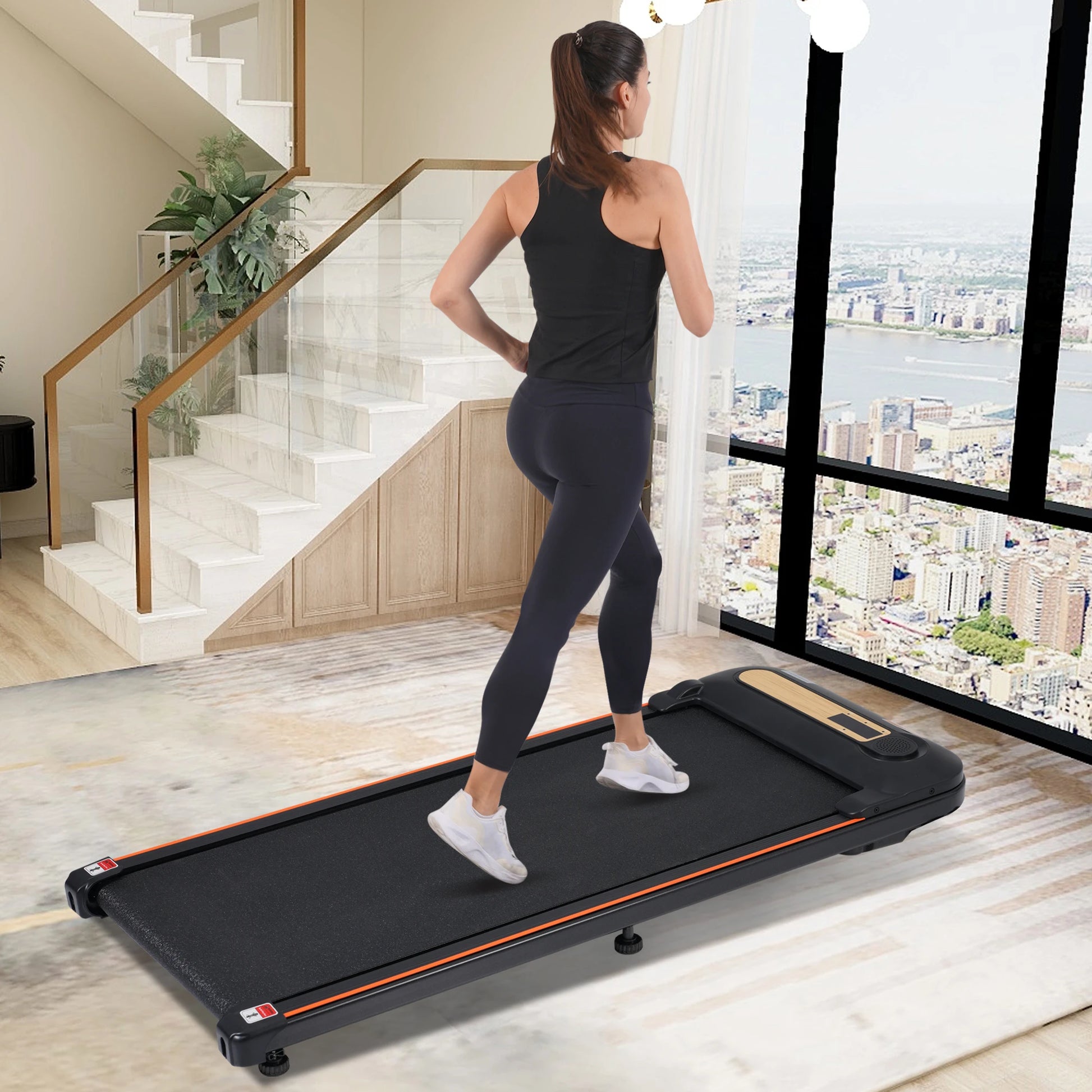 Wood Grain Design 2.5HP Treadmill - Walking Pad, 300LBS Capacity, Remote Control, Incline, For Home & Office Use TechElect