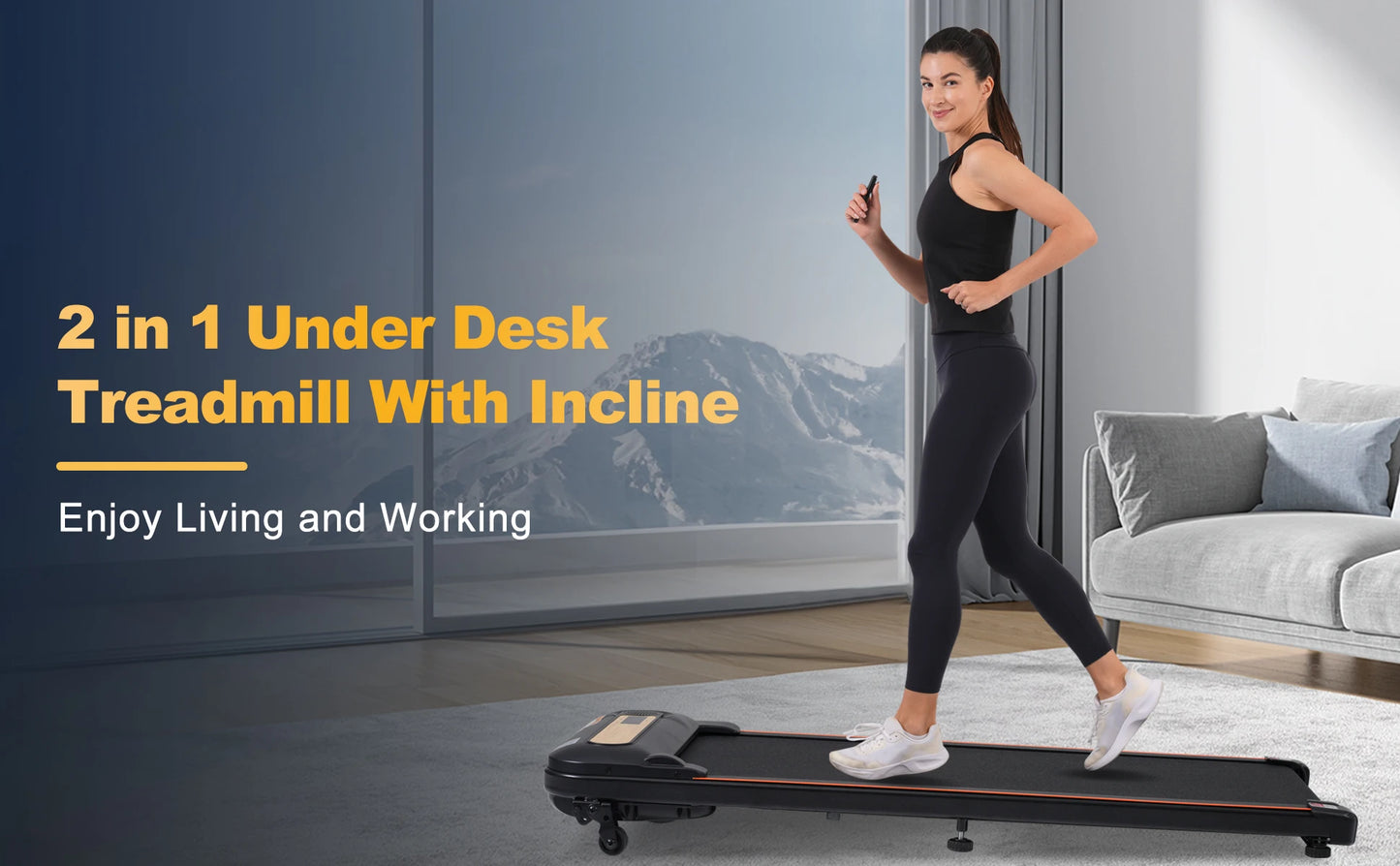 Modern Wood Grain Walking Treadmill 2.5HP - Under Desk, 0.5-4MPH, 300LBS Capacity, Incline, Remote Control TechElect