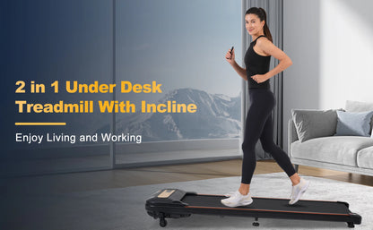 Modern Wood Grain Walking Treadmill 2.5HP - Under Desk, 0.5-4MPH, 300LBS Capacity, Incline, Remote Control TechElect