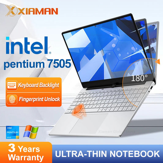 Xiaman 15.6 inch Portable Laptop Computer intel Pentium 7505 Windows 11 Dual Core Laptops PC Fingerprint Unlock Gamer Notebook Techelectronicx