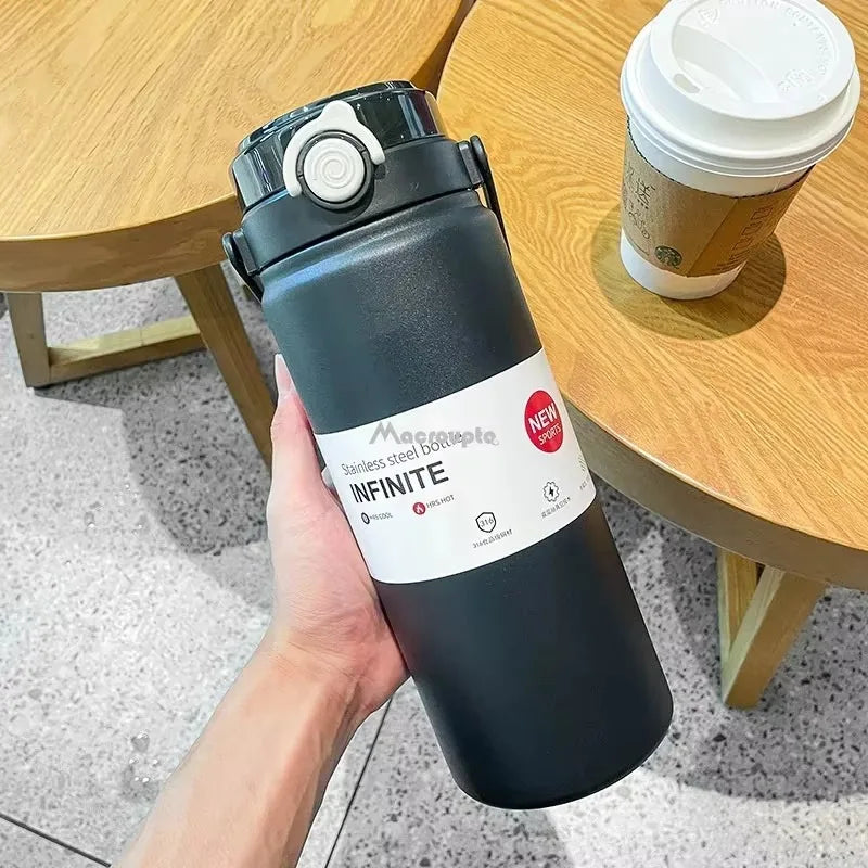 1.2L Large Capacity  Bottle with Straw Stainless Steel Double Drinking Straw Thermal Water Bottle Keep Cold and Hot Thermos Cup Techelectronicx