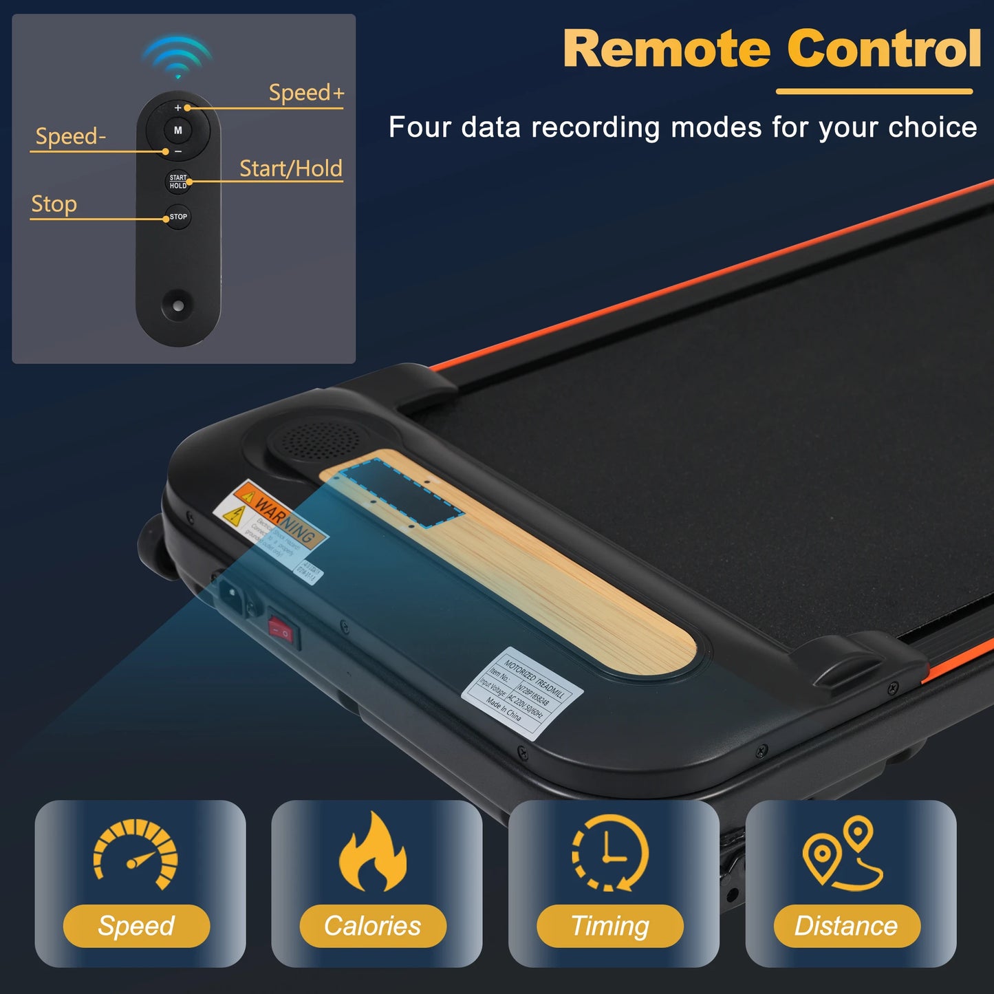Wood Grain Design 2.5HP Treadmill - Walking Pad, 300LBS Capacity, Remote Control, Incline, For Home & Office Use TechElect