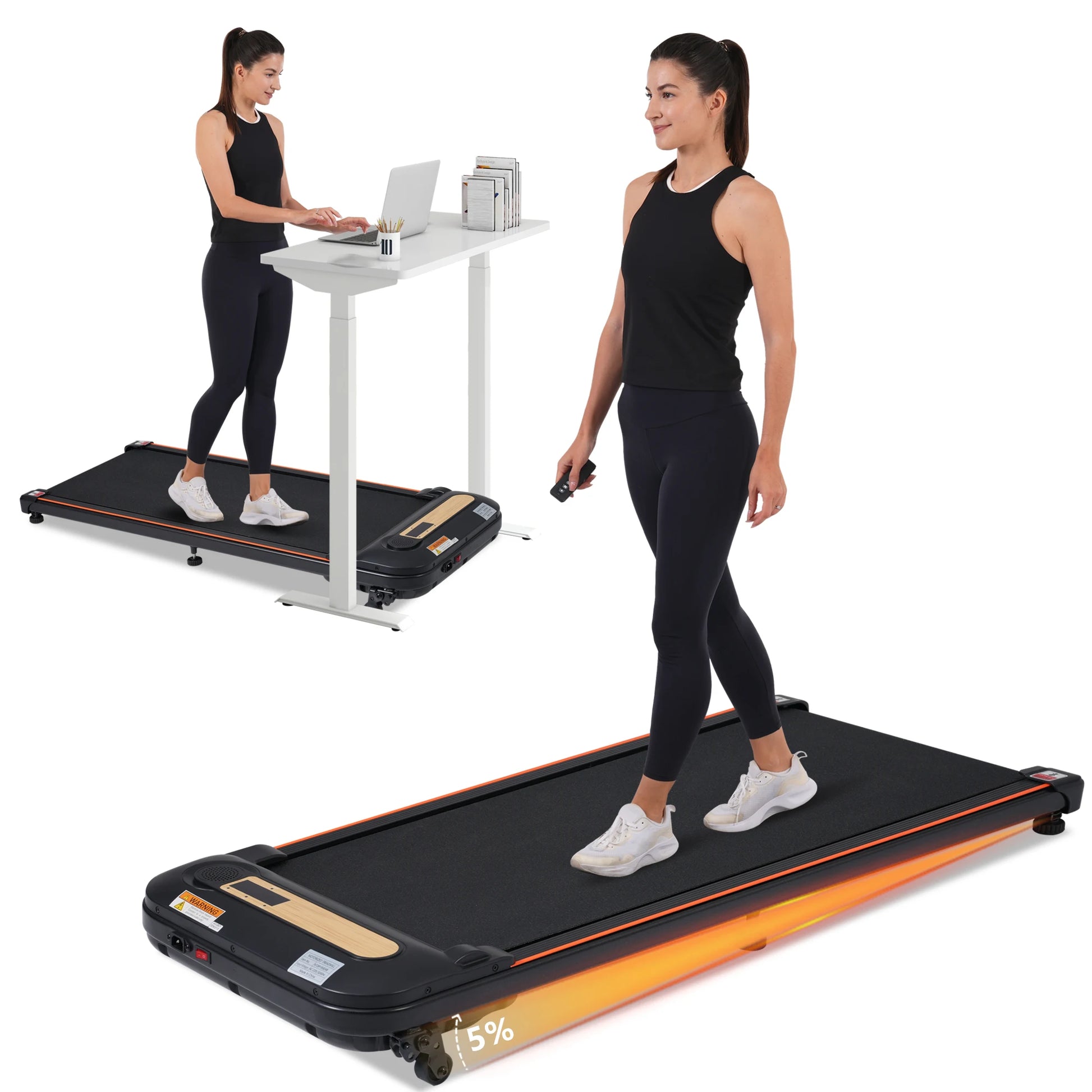 Wood Grain Design 2.5HP Treadmill - Walking Pad, 300LBS Capacity, Remote Control, Incline, For Home & Office Use TechElect