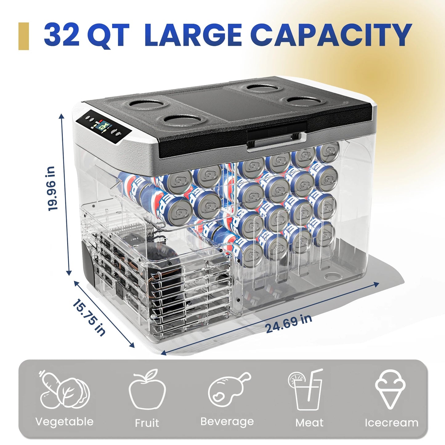 12 Volt Refrigerator, 31QT(29L) 12V Cooler, Compressor Electric Cooler -4℉~68℉,12/24V DC 110~240 Volt AC for RV/Camping Techelectronicx