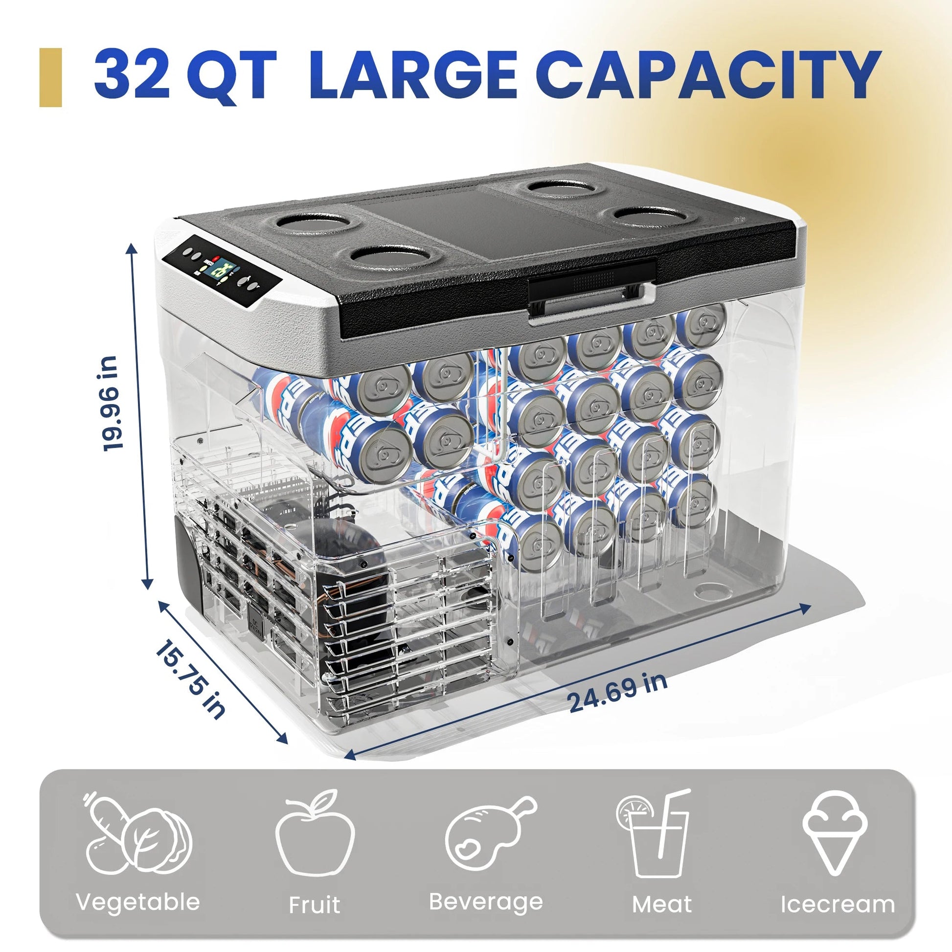 12 Volt Refrigerator, 31QT(29L) 12V Cooler, Compressor Electric Cooler -4℉~68℉,12/24V DC 110~240 Volt AC for RV/Camping Techelectronicx