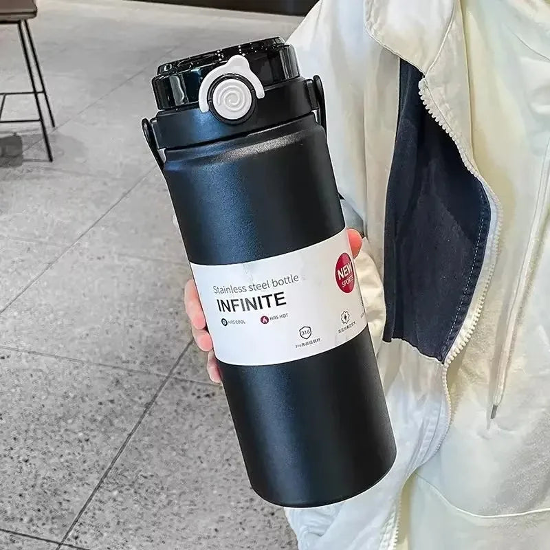 1.2L Large Capacity  Bottle with Straw Stainless Steel Double Drinking Straw Thermal Water Bottle Keep Cold and Hot Thermos Cup Techelectronicx