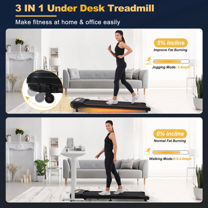 Modern Wood Grain Walking Treadmill 2.5HP - Under Desk, 0.5-4MPH, 300LBS Capacity, Incline, Remote Control TechElect
