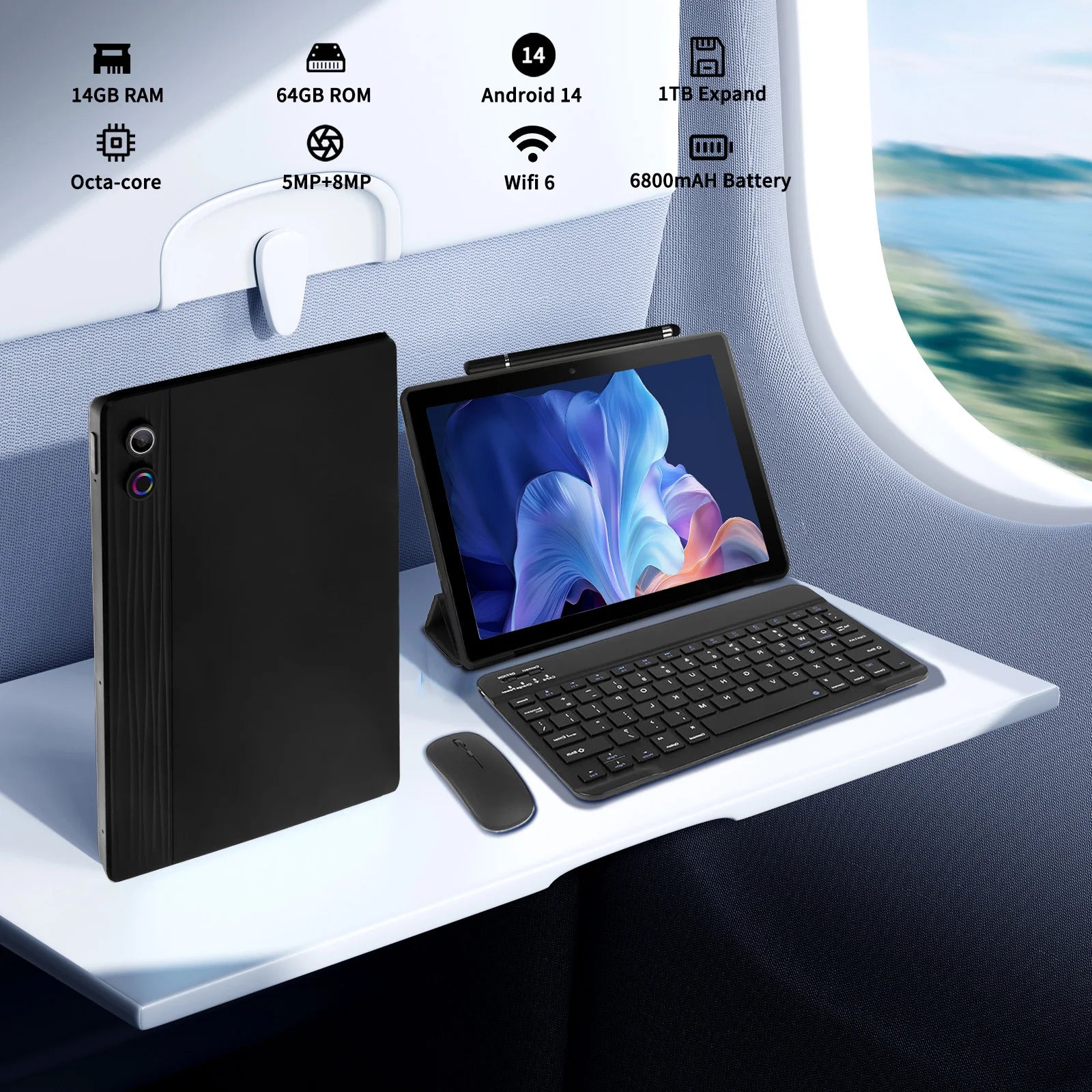 10.95 Inch Android 14 Tablet 14GB RAM 64GB ROM Octa-Core Processor 6800mAh With Keyboard Case Mouse Stylus 8 in 1 Tablet Kit TechElect