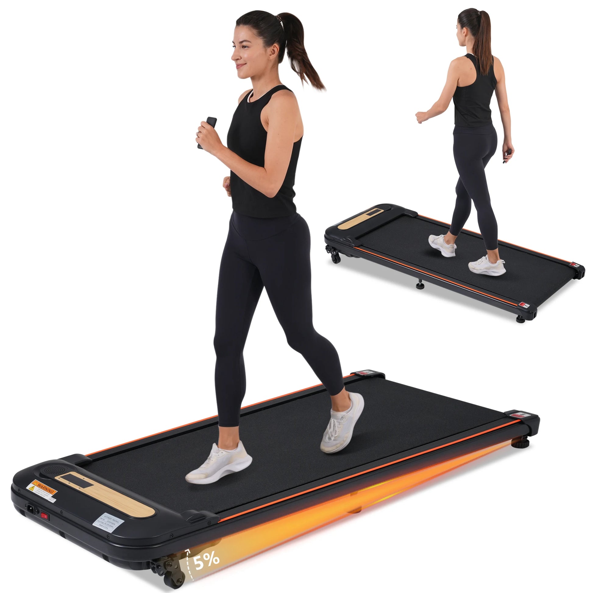 Modern Wood Grain Walking Treadmill 2.5HP - Under Desk, 0.5-4MPH, 300LBS Capacity, Incline, Remote Control TechElect