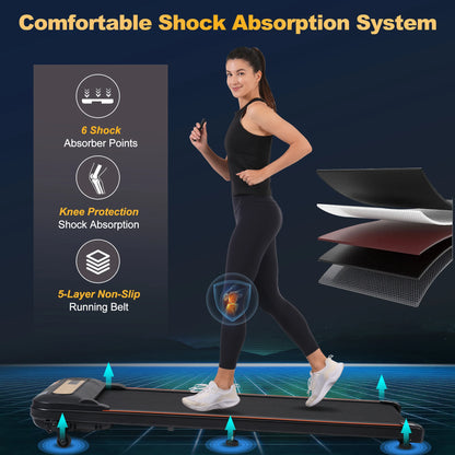 Modern Wood Grain Walking Treadmill 2.5HP - Under Desk, 0.5-4MPH, 300LBS Capacity, Incline, Remote Control TechElect