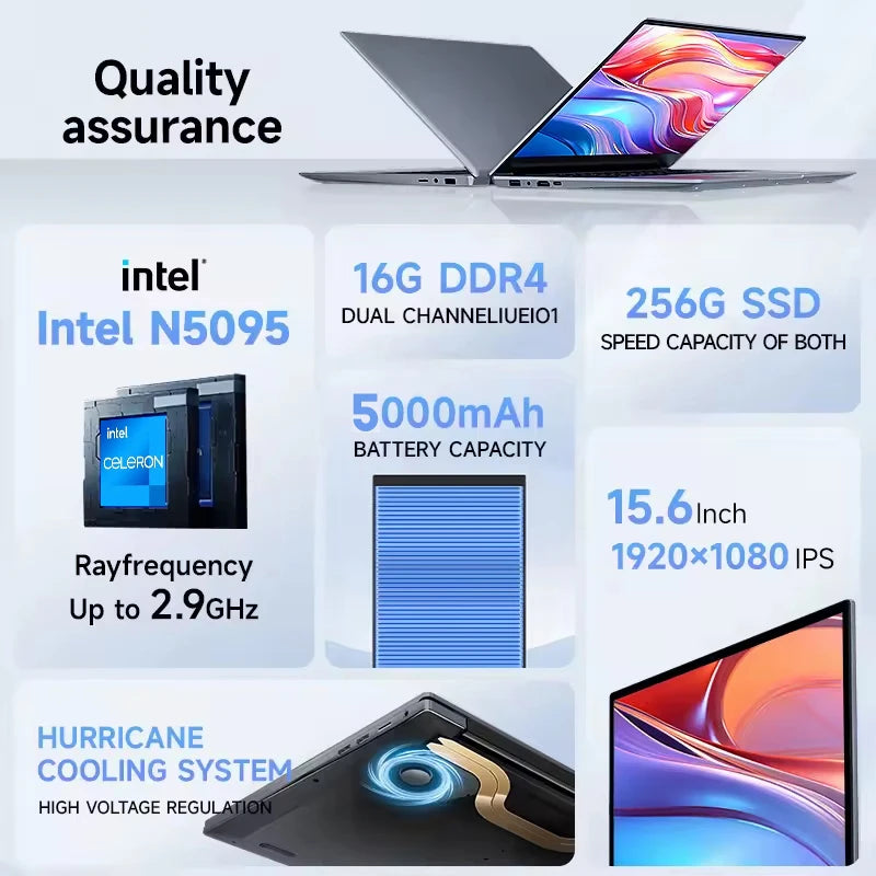 15.6 inch Laptop Computer Intel Celeron N5095 Notebook PC Gamer 16GB DDR4 1TB SSD Office Study PC Windows 11 Pro 1080P Laptops Techelectronicx