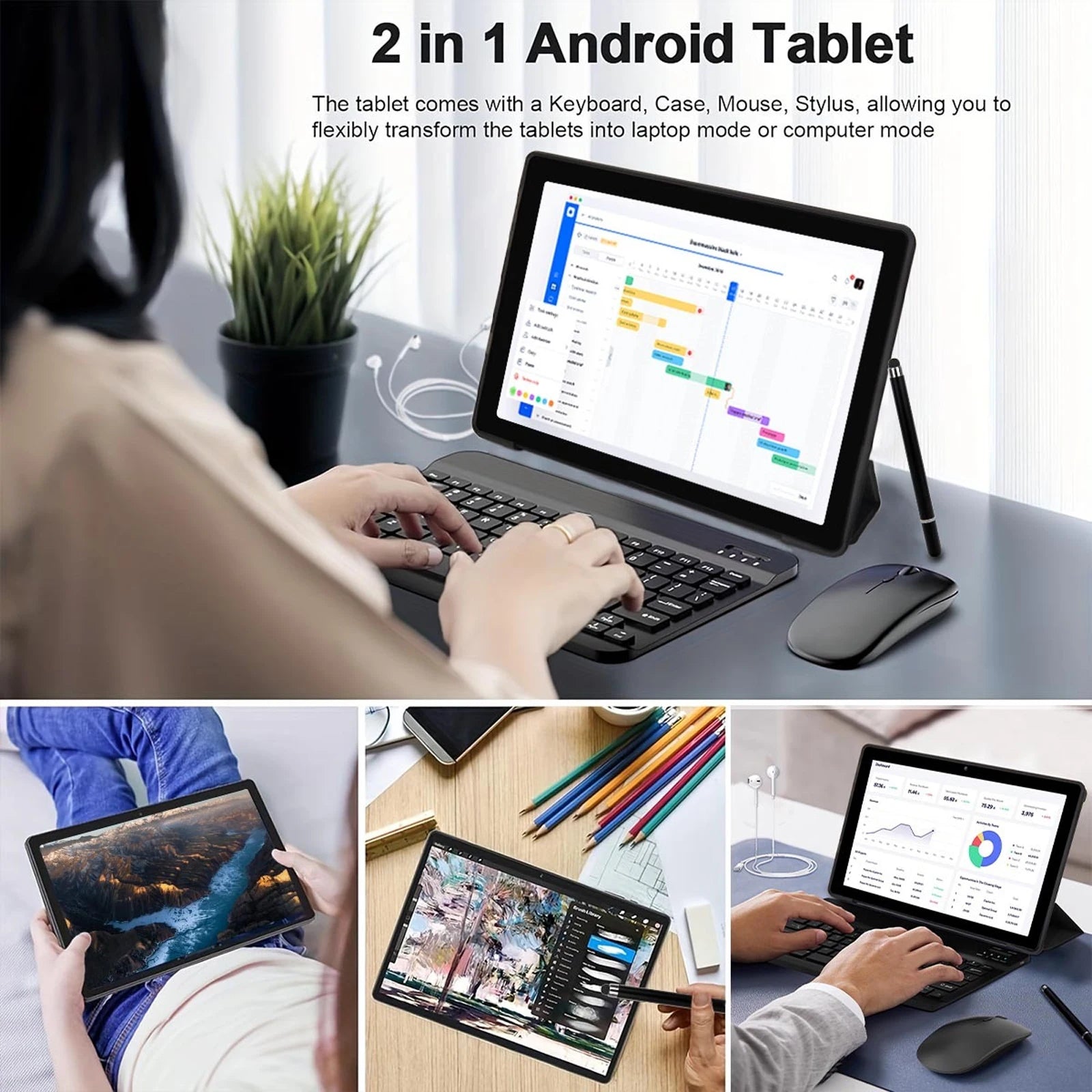 10.95 Inch Android 14 Tablet 14GB RAM 64GB ROM Octa-Core Processor 6800mAh With Keyboard Case Mouse Stylus 8 in 1 Tablet Kit TechElect