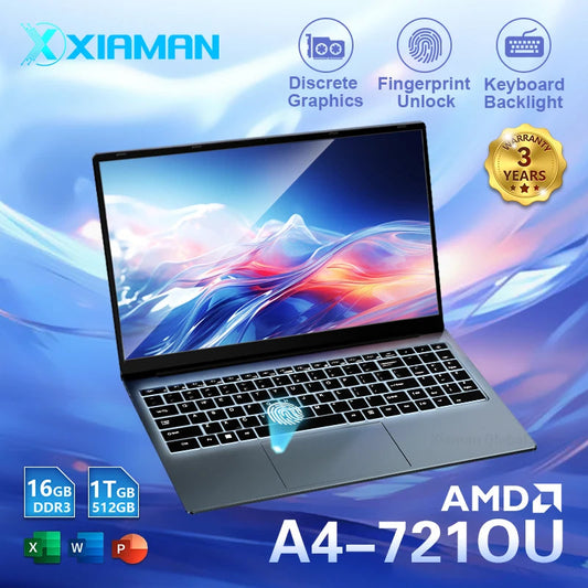 Xiaman 15.6" Gaming Laptop Computer AMD A4-7210 MX350 Discrete Graphics Notebook PC Gamer Fingerprint Unlock Windows 11 Laptops Techelectronicx