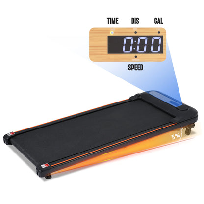 Modern Wood Grain Walking Treadmill 2.5HP - Under Desk, 0.5-4MPH, 300LBS Capacity, Incline, Remote Control TechElect