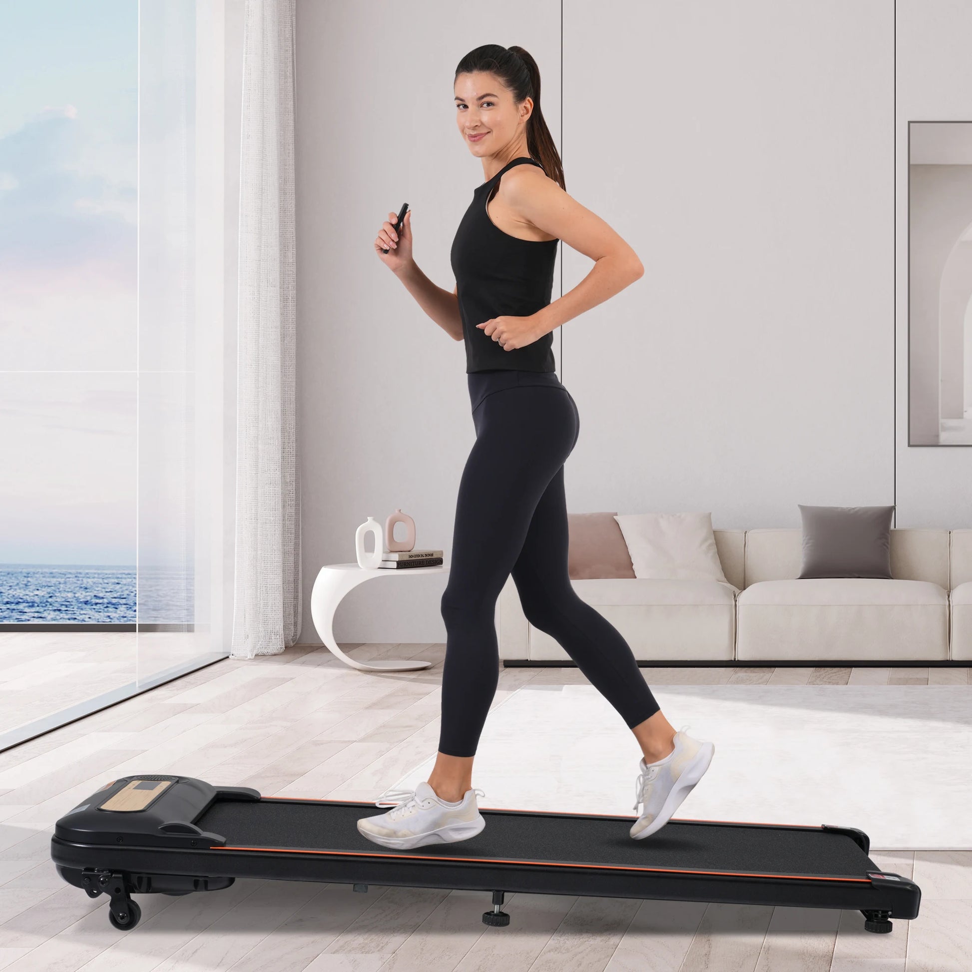 Modern Wood Grain Walking Treadmill 2.5HP - Under Desk, 0.5-4MPH, 300LBS Capacity, Incline, Remote Control TechElect