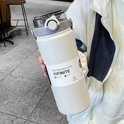 1.2L Large Capacity  Bottle with Straw Stainless Steel Double Drinking Straw Thermal Water Bottle Keep Cold and Hot Thermos Cup Techelectronicx