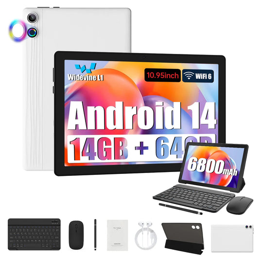 10.95 Inch Android 14 Tablet 14GB RAM 64GB ROM Octa-Core Processor 6800mAh With Keyboard Case Mouse Stylus 8 in 1 Tablet Kit TechElect