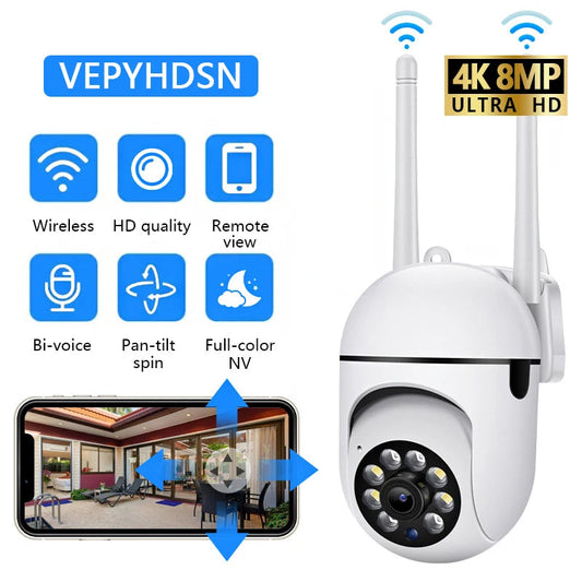 8MP Wifi IP Wireless Security Surveillance PTZ Camera 4X Zoom Cameras Tracking Two-way Audio HD Night Color Cam TechElect