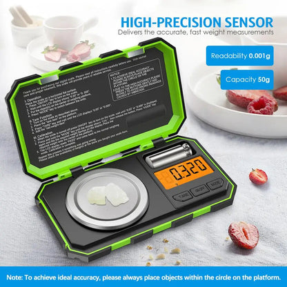 0.001g 50g Mini Digital Scale Jewelry Milligram Scales Portable Kitchen Baking Scale with Calibration Weight Techtronicx