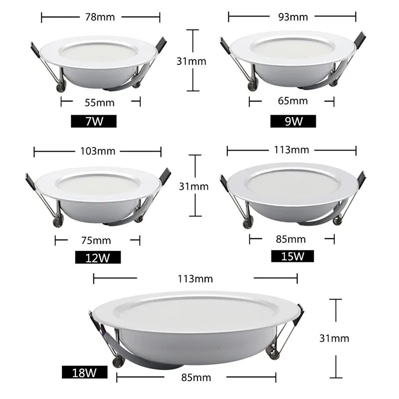 10PCS/lot Recessed led Ceiling LED Downlight AC220V-240V Led Spot Light 18W 15W 12W 9W 7W Recess Round LED Downlight Waterproof Techtronicx