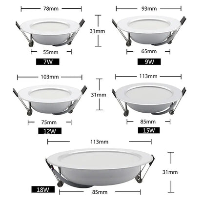 10PCS/lot Recessed led Ceiling LED Downlight AC220V-240V Led Spot Light 18W 15W 12W 9W 7W Recess Round LED Downlight Waterproof Techtronicx
