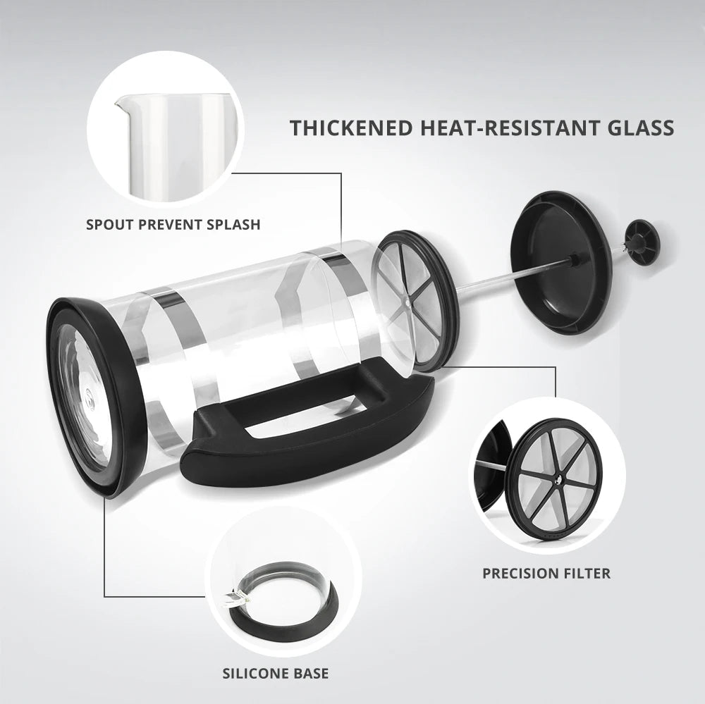 1000ML/ 600ML French Press Coffee Maker High Borosilicate Glass House Coffee Brewer Milk Foam Frother Barista Tea Maker Techelectronicx