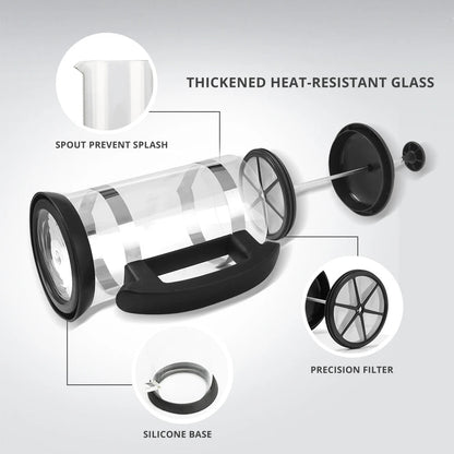 1000ML/ 600ML French Press Coffee Maker High Borosilicate Glass House Coffee Brewer Milk Foam Frother Barista Tea Maker Techelectronicx