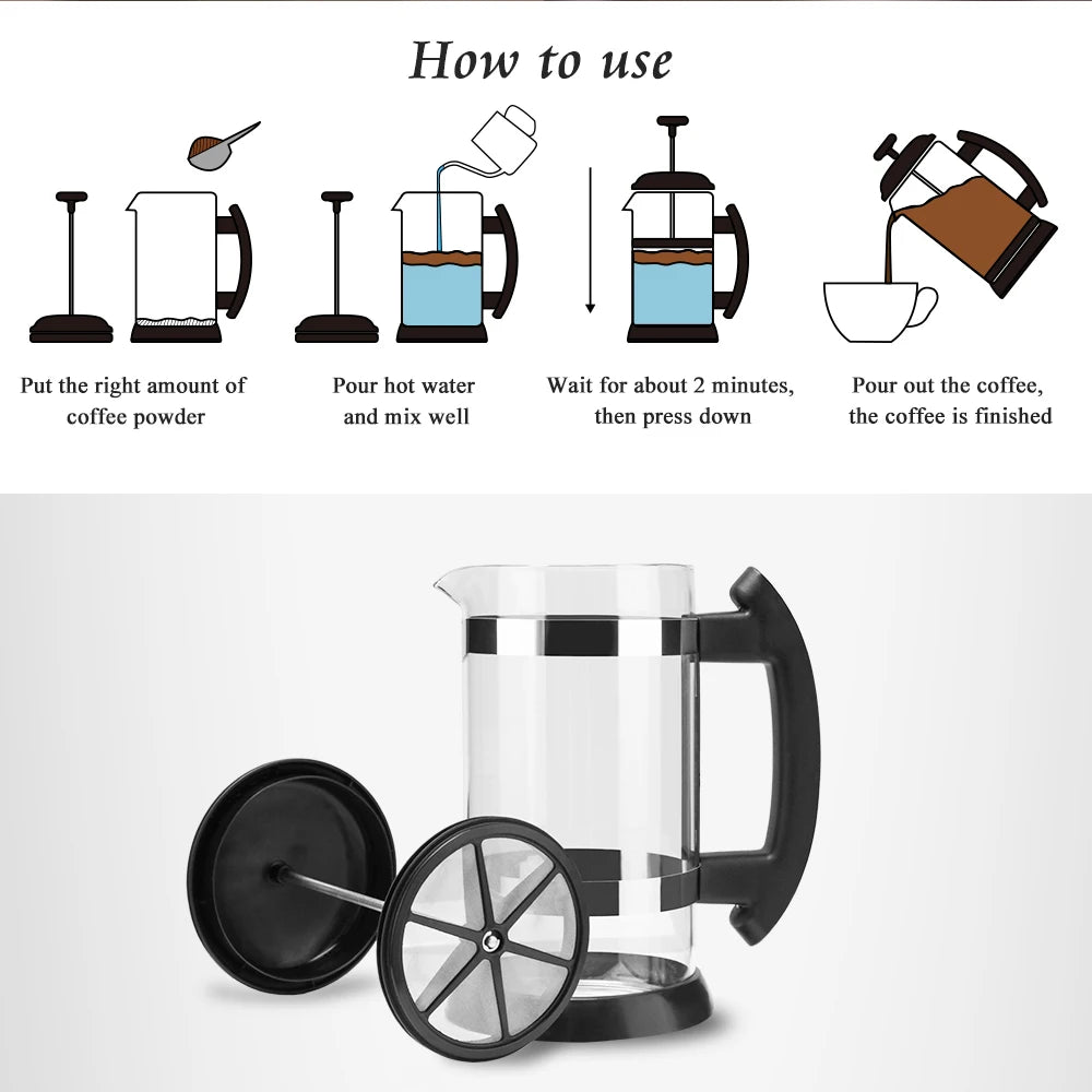 1000ML/ 600ML French Press Coffee Maker High Borosilicate Glass House Coffee Brewer Milk Foam Frother Barista Tea Maker Techelectronicx