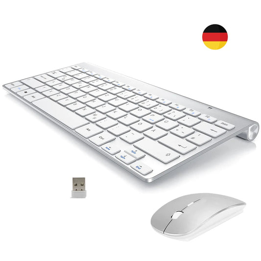 2.4G Wireless German Keyboard Mouse Ultra Slim Multimedia Keyboard Mouse Combo Low Noise for Laptop Desktop Windows Smart TV Techelectronicx