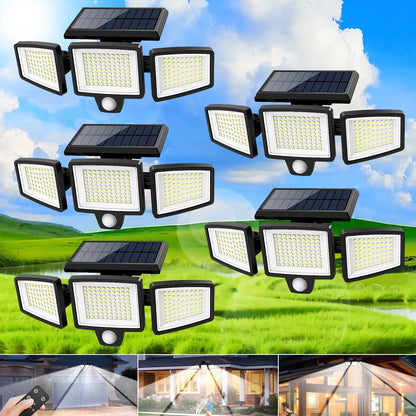 (5/4/3/2/1PCS)IP65Waterproof 3Heads Solar Outdoor Light, 210LED 2500LM Motion Sensor Security Light with Wireless Remote Control Techelectronicx