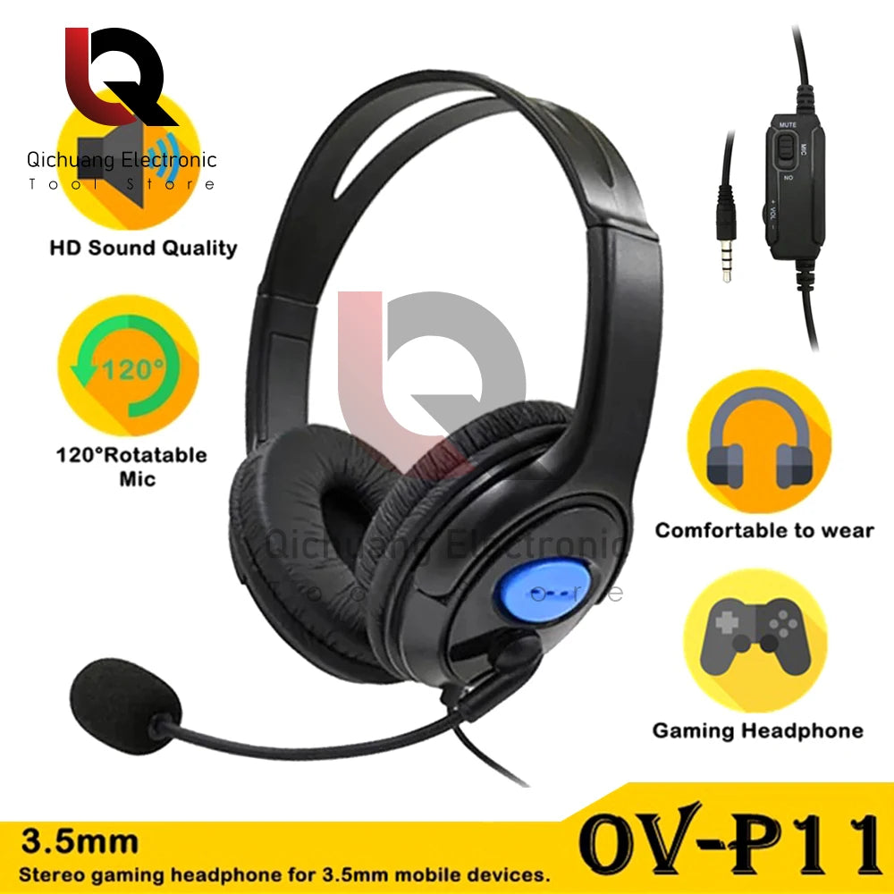 Headphones 3.5mm Wired Gaming Headset Earphones Music For PS4 Play Station 4 Game PC Chat computer With Microphone 120° Rotation - TechElect