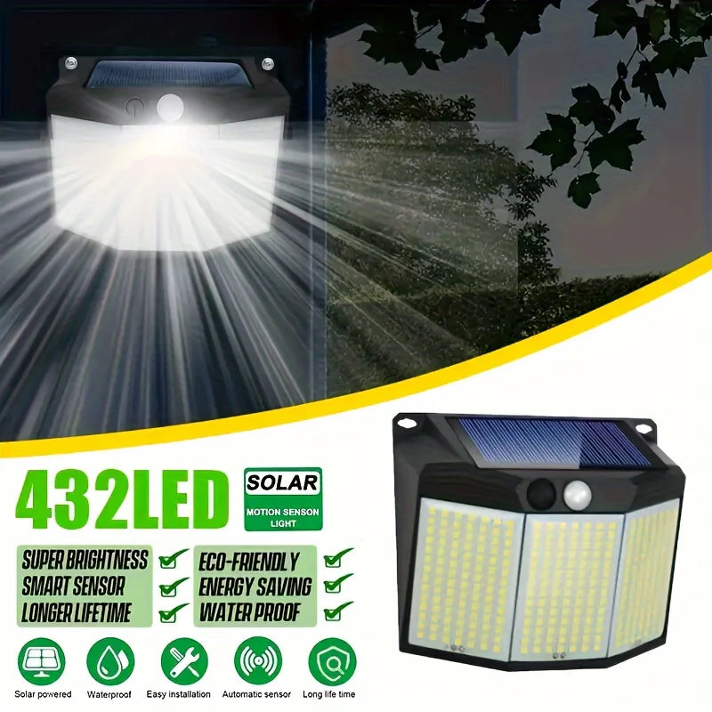 1/2PCS Solar Street Light 432 LED Reflector 3 Lighting Modes Waterproof Solar Powered Motion Sensor Wall Lamp for Garden Patio Techelectronicx